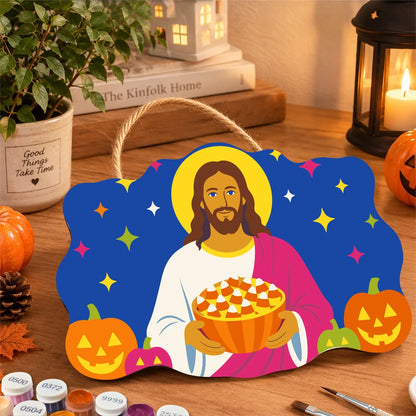Paint by Numbers - Wooden Door Hanger | Jesus with a Pumpkin Pie