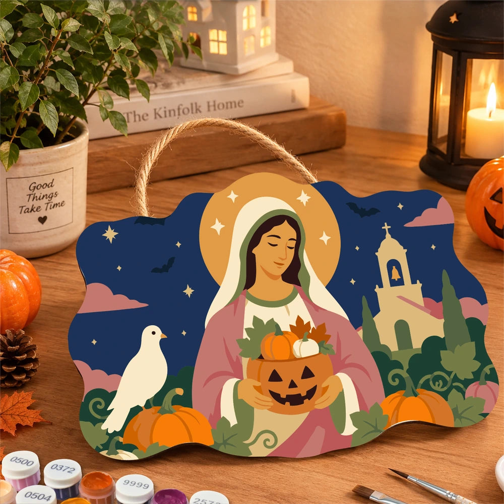 Paint by Numbers - Wooden Door Hanger | Mary with the Harvest Pumpkin
