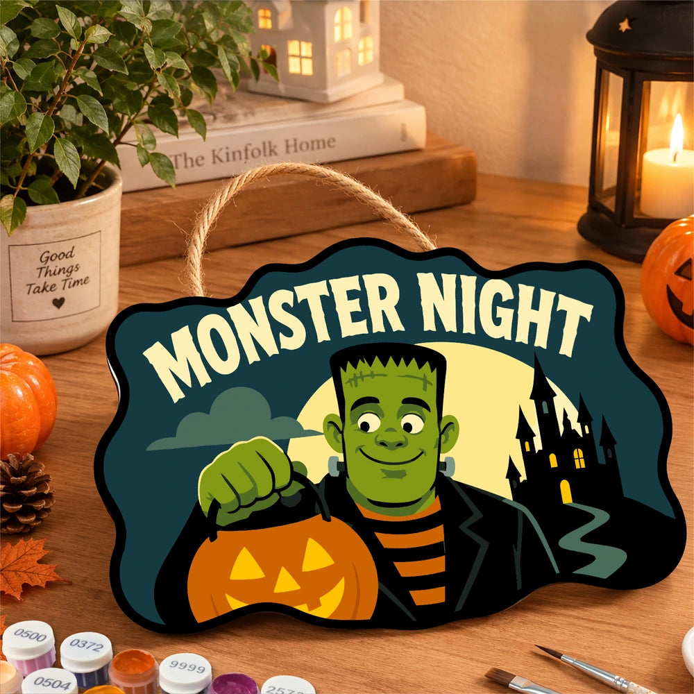 Paint by Numbers - Wooden Door Hanger | Monster Night