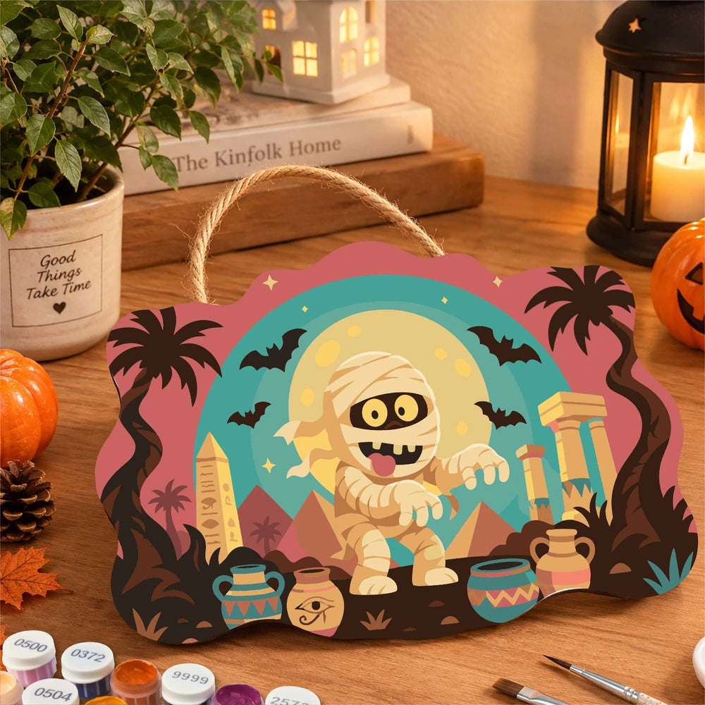 Paint by Numbers - Wooden Door Hanger | Mummy Among the Pyramids