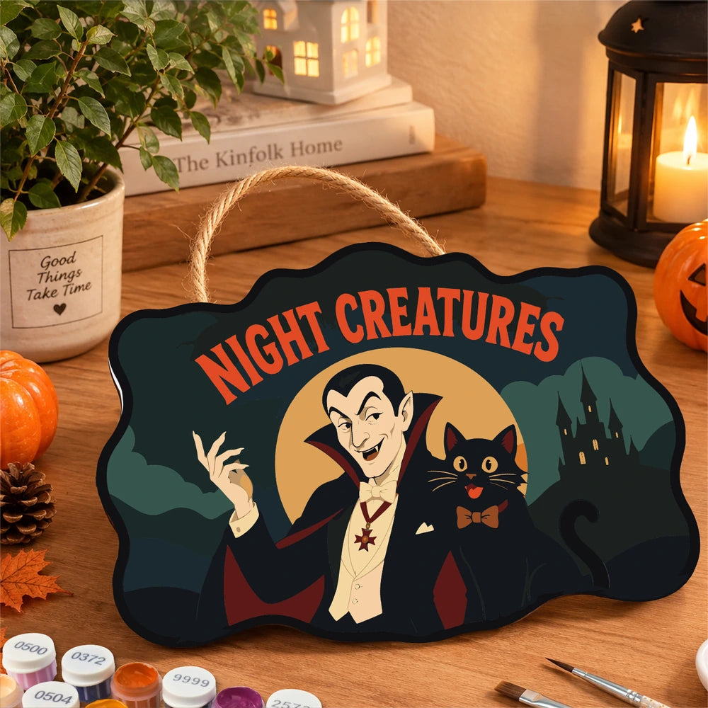 Paint by Numbers - Wooden Door Hanger | Night Creatures