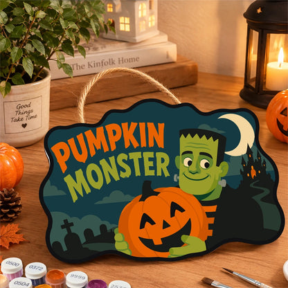 Paint by Numbers - Wooden Door Hanger | Pumpkin Monster