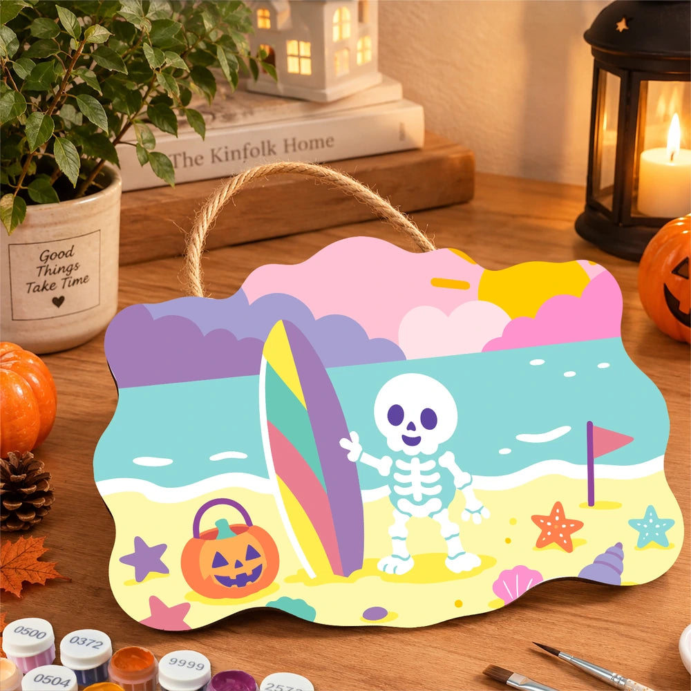 Paint by Numbers - Wooden Door Hanger | Skeleton at the Beach