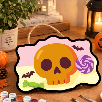 Paint by Numbers - Wooden Door Hanger | Skull with a Lollipop