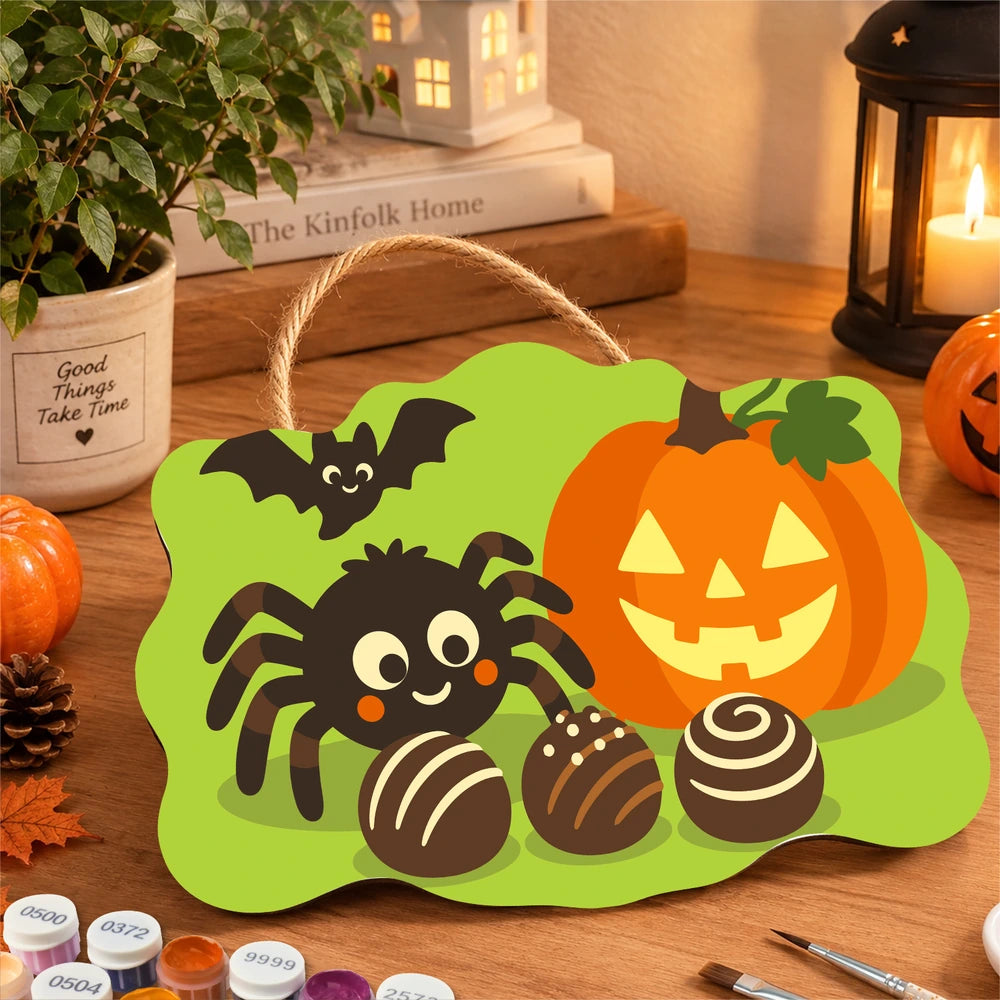 Paint by Numbers - Wooden Door Hanger | Spider with Chocolate Treats
