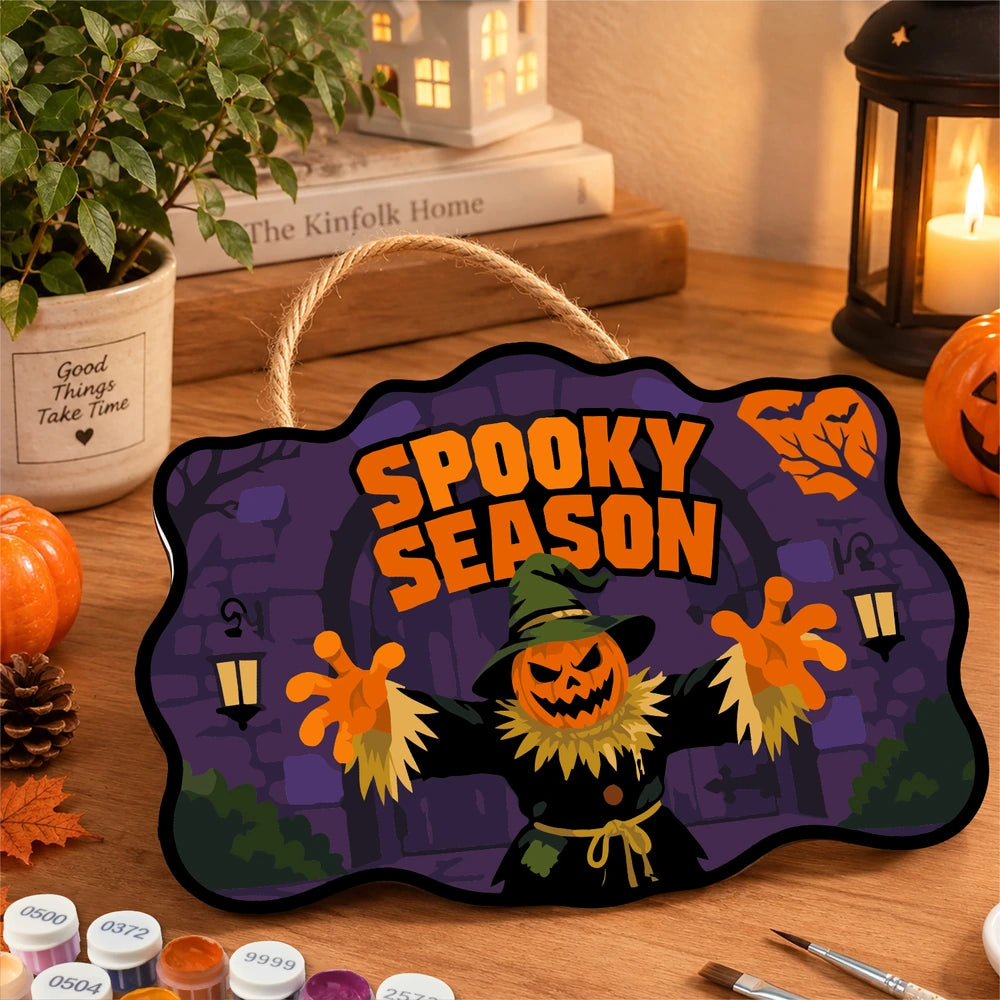 Paint by Numbers - Wooden Door Hanger | Spooky Season Pumpkin Scarecrow