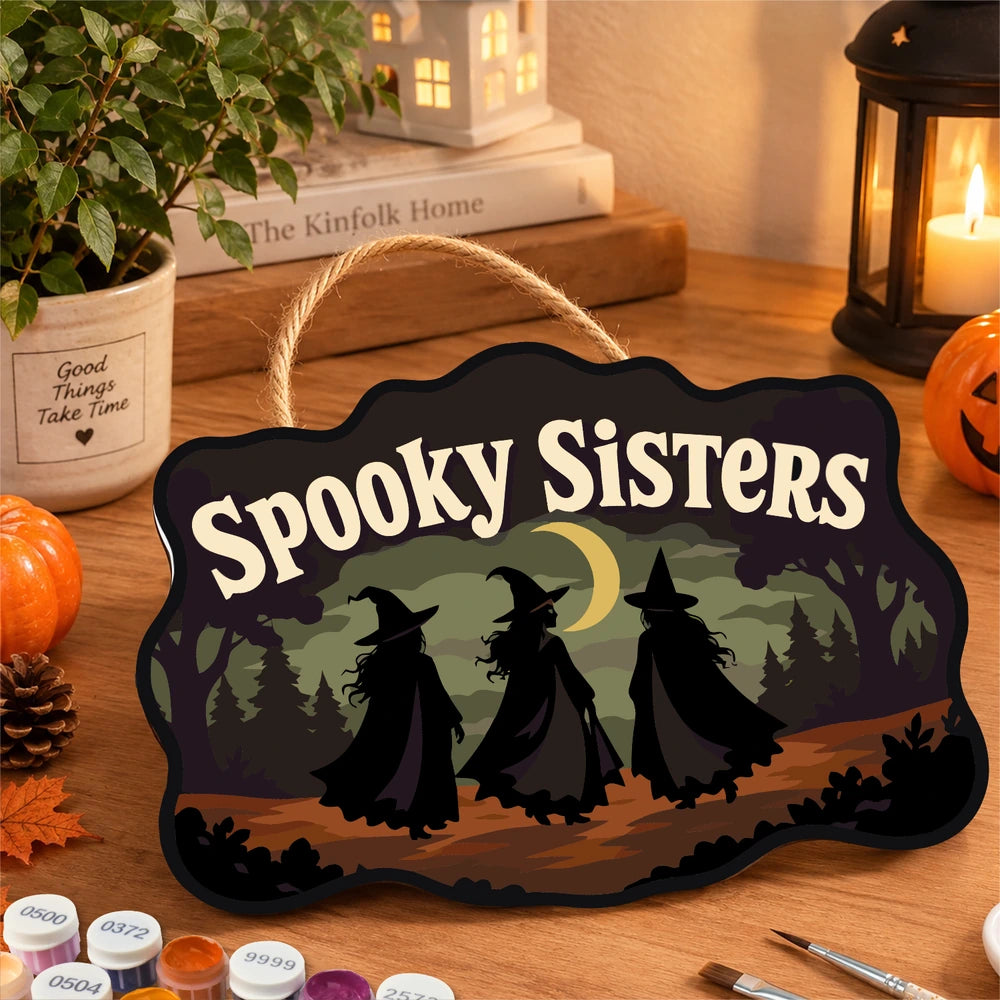 Paint by Numbers - Wooden Door Hanger | Spooky Sisters