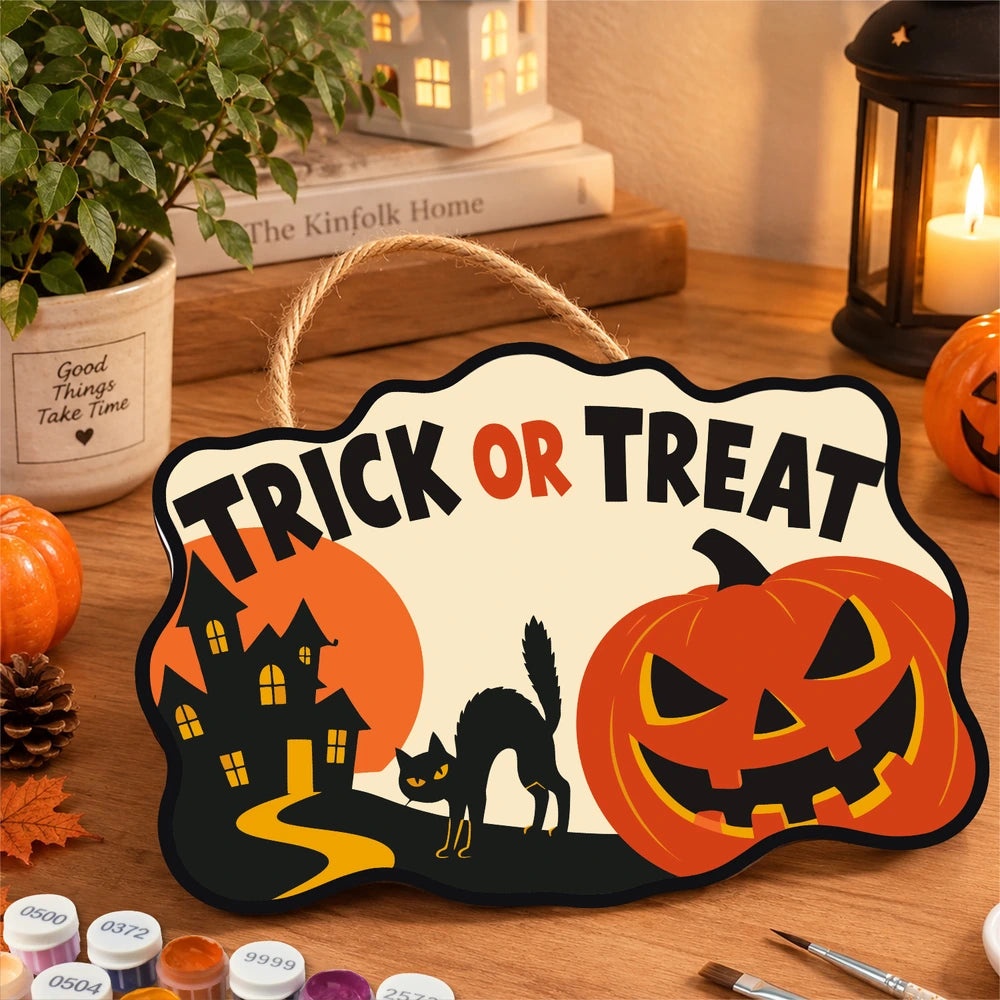 
Paint by Numbers - Wooden Door Hanger | Trick or Treat Pumpkin Path