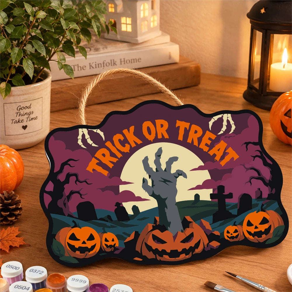 Paint by Numbers - Wooden Door Hanger | Trick or Treat Zombie Hand