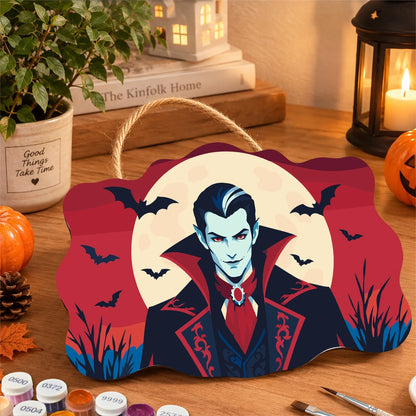 Paint by Numbers - Wooden Door Hanger | Vampire Under the Full Moon