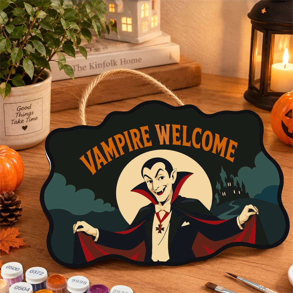 Paint by Numbers - Wooden Door Hanger | Vampire Welcome