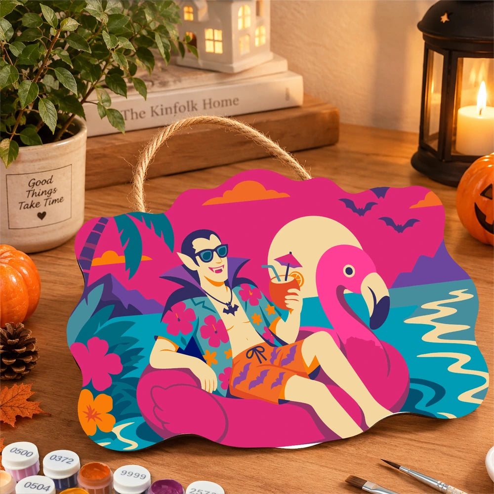 Paint by Numbers - Wooden Door Hanger | Vampire on a Flamingo Float