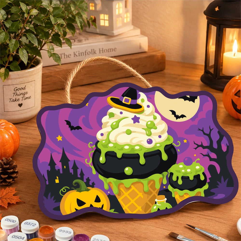 Paint by Numbers - Wooden Door Hanger | Witch's Cauldron Ice Cream