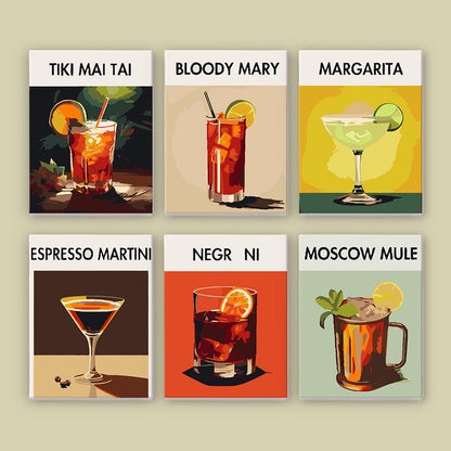 Paint by Numbers – 6 Mini Paintings | Modern Cocktails Set