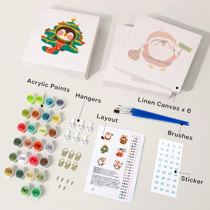 Paint by Numbers – 6 Mini Paintings | Christmas Penguins Set