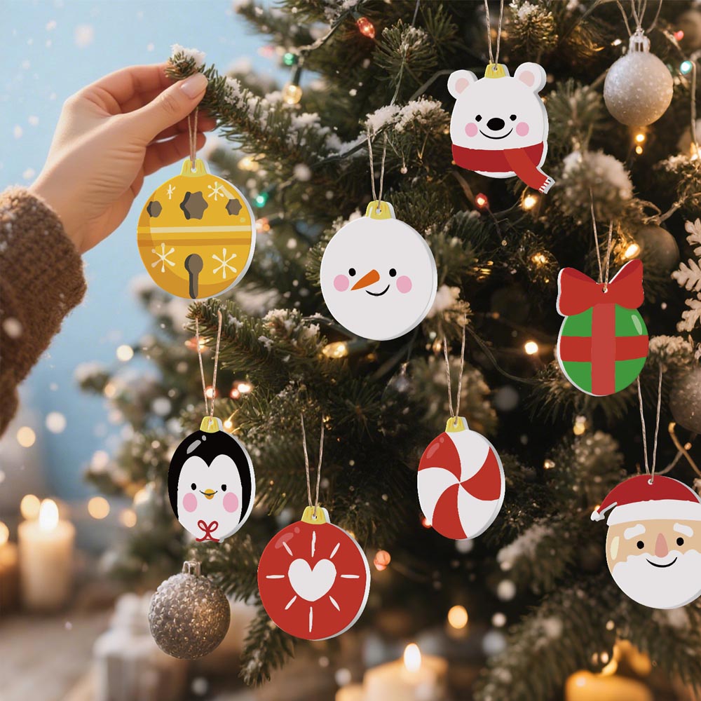 Paint by Numbers – 8 Christmas Ornaments – Polar Bear, Penguin & Festive Baubles Set