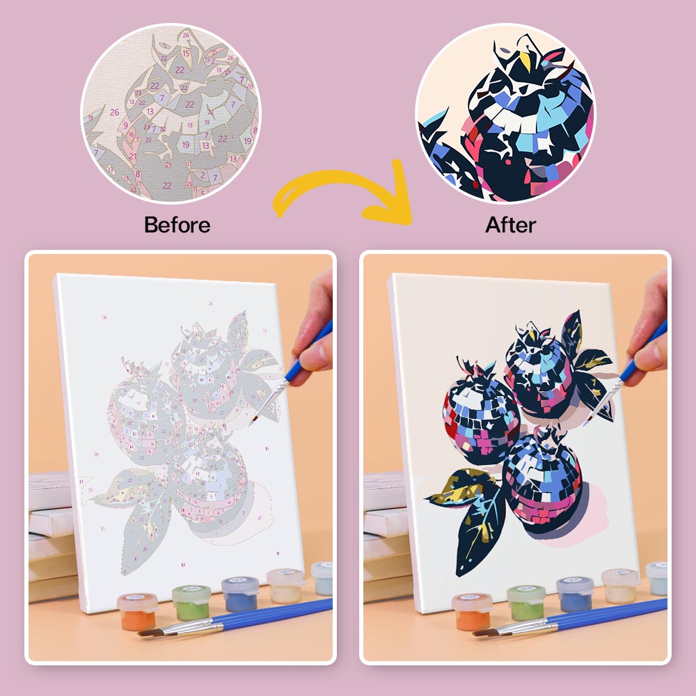 
Paint by Numbers – 6 Mini Paintings | Disco Fruit Pop Art Set