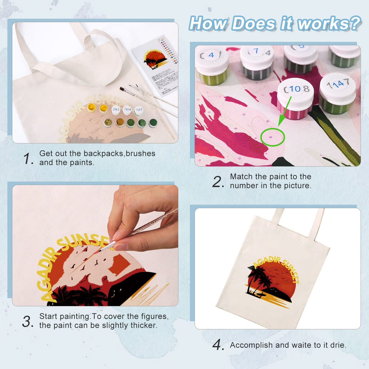 
Paint by Numbers - DIY Totebag | Gadir Sunset