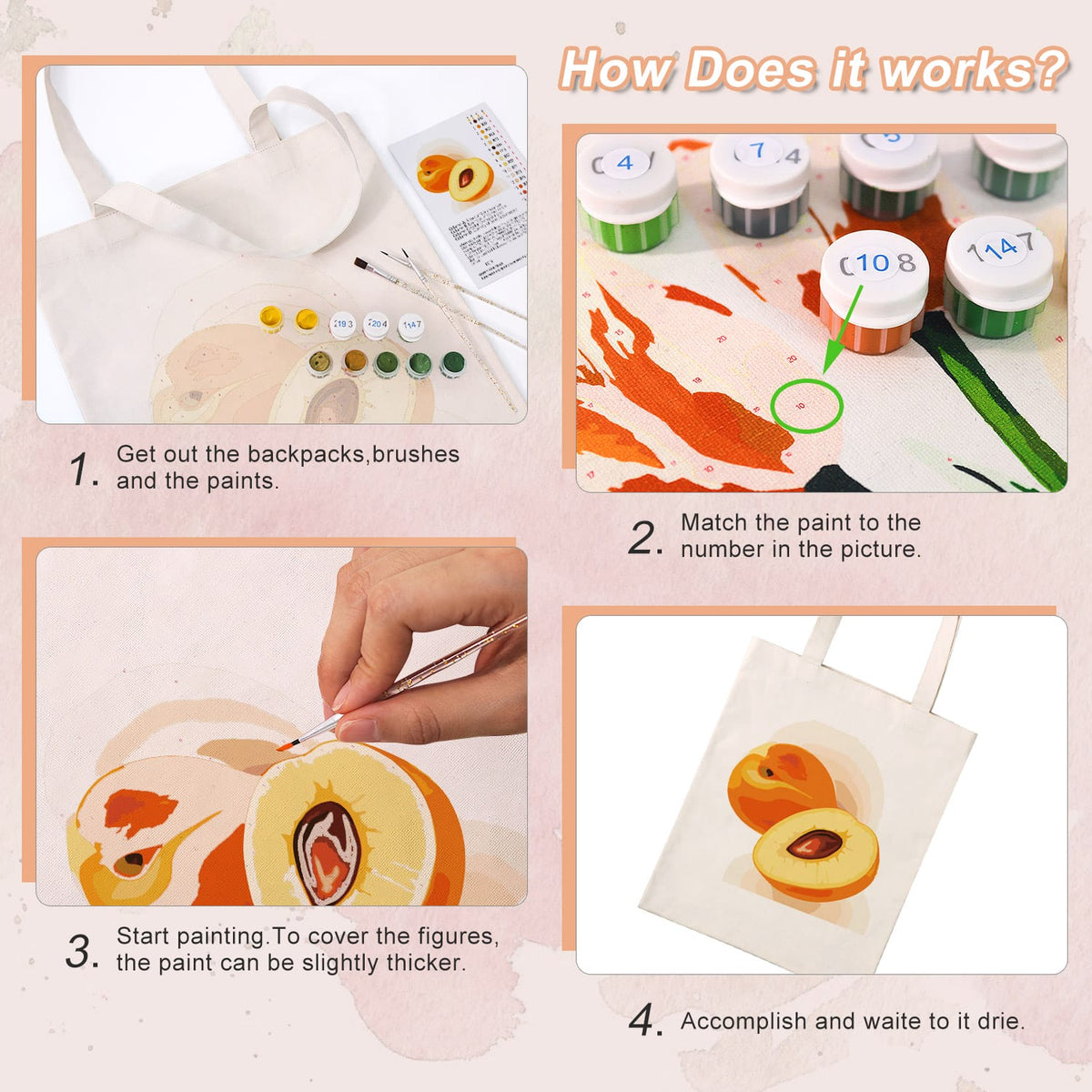 
Paint by Numbers - DIY Totebag | Peach Delight