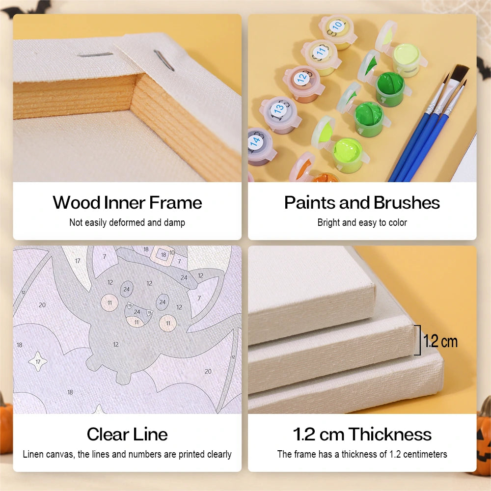 Paint by Numbers – 6 Mini Paintings | Autumn Leaves Halloween Pets Set