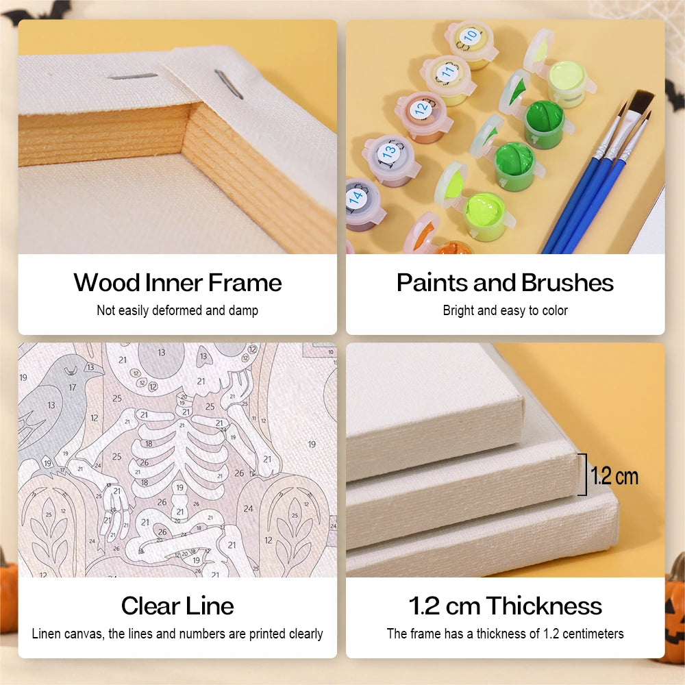 Paint by Numbers – 6 Mini Paintings | Boho Skeleton Witchcraft Set