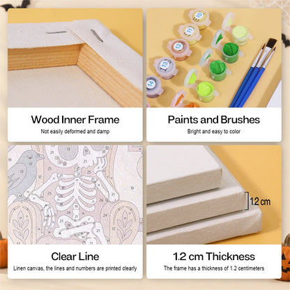 Paint by Numbers – 6 Mini Paintings | Boho Skeleton Witchcraft Set