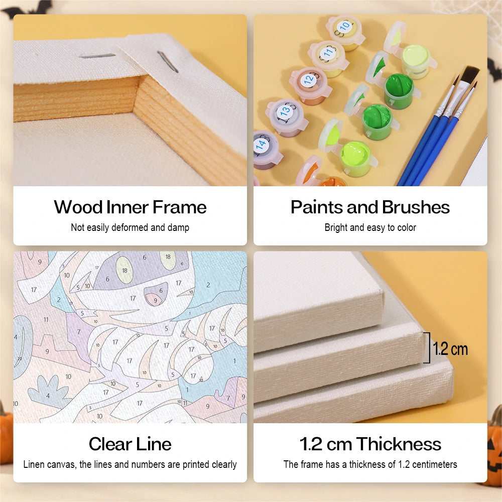 Paint by Numbers – 6 Mini Paintings | Colorful Graveyard Friends Set