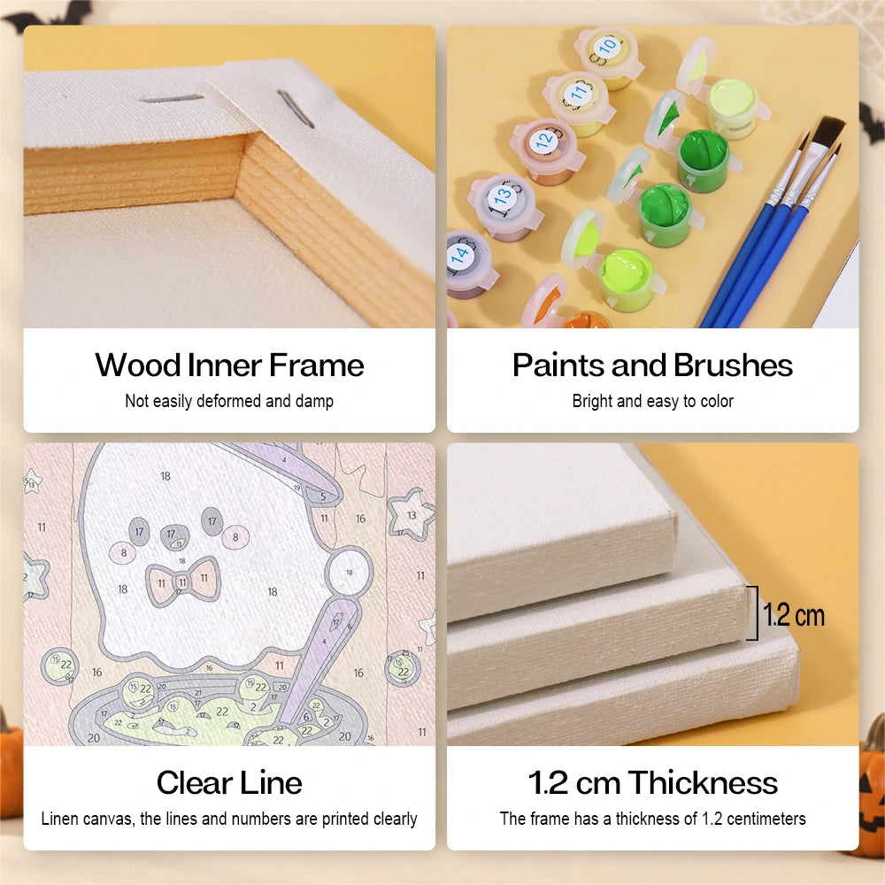 Paint by Numbers – 6 Mini Paintings | Cute Pastel Halloween Friends Set