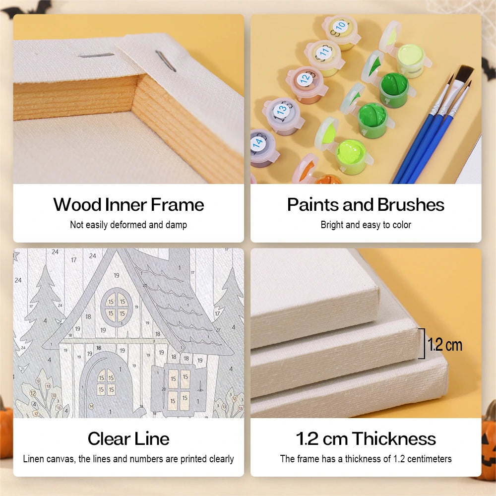 Paint by Numbers – 6 Mini Paintings | Floral Halloween Cats and Pumpkins Set