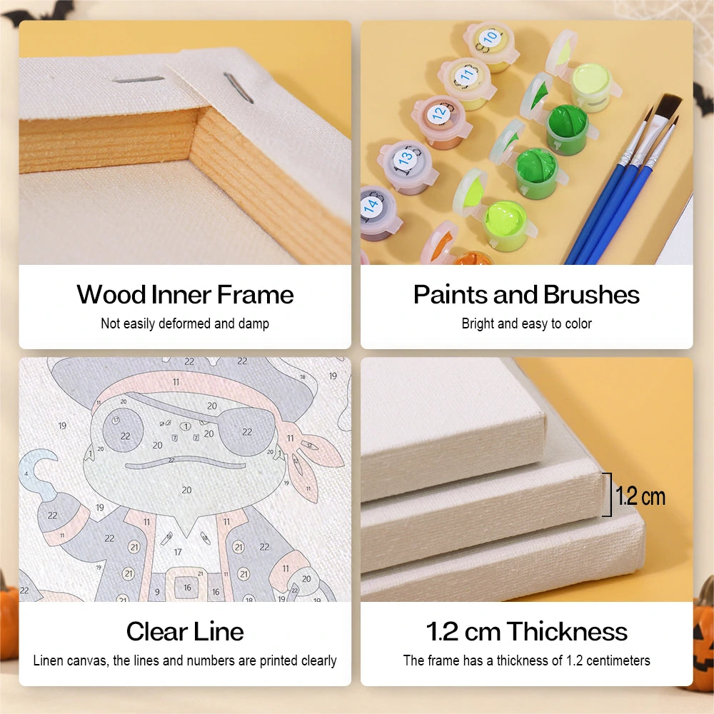 Paint by Numbers – 6 Mini Paintings | Frogs in Halloween Costumes Set