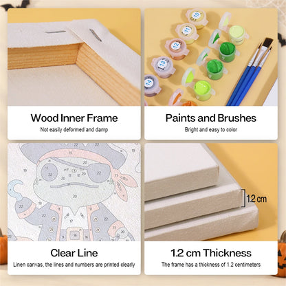 Paint by Numbers – 6 Mini Paintings | Frogs in Halloween Costumes Set