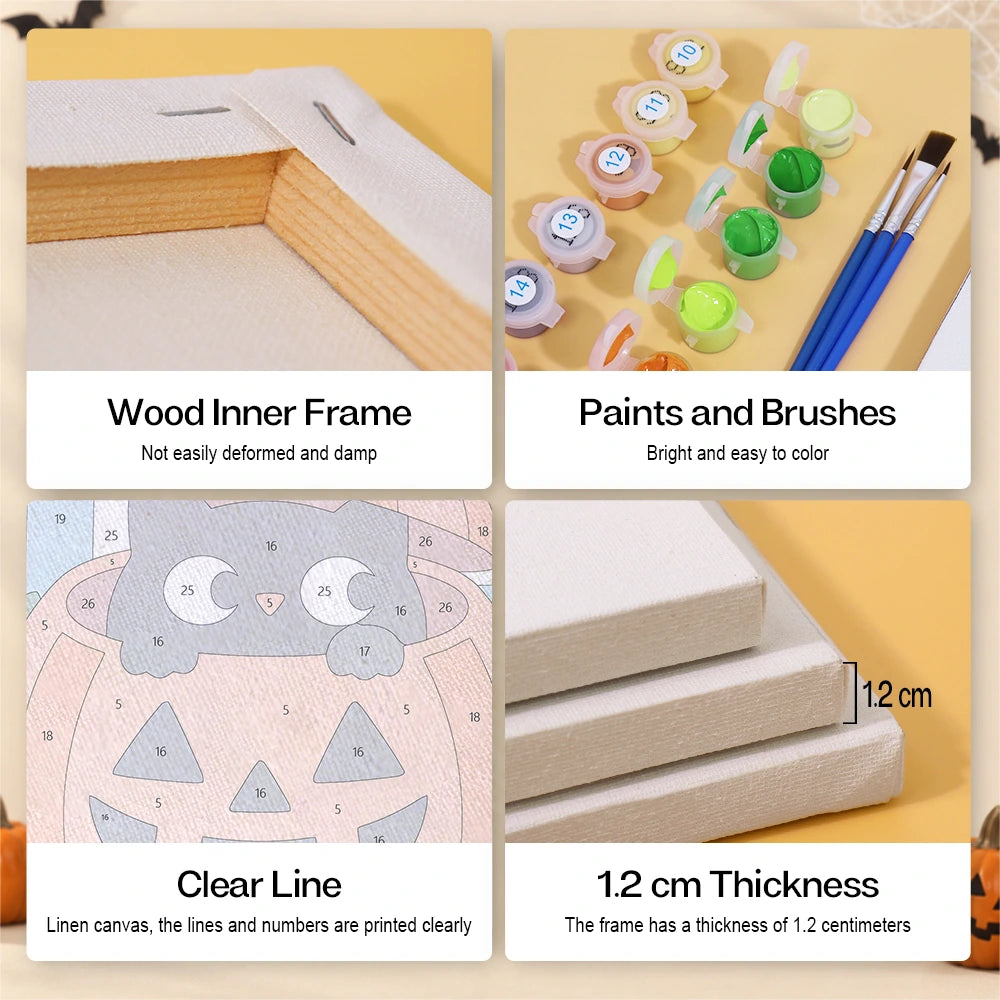 Paint by Numbers – 6 Mini Paintings | Gingham Halloween Characters Set