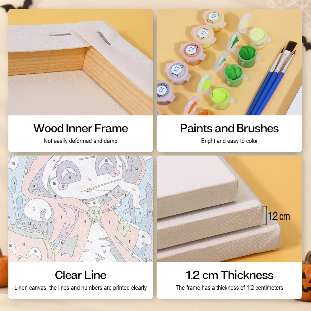 Paint by Numbers – 6 Mini Paintings | Halloween Circus Characters Set