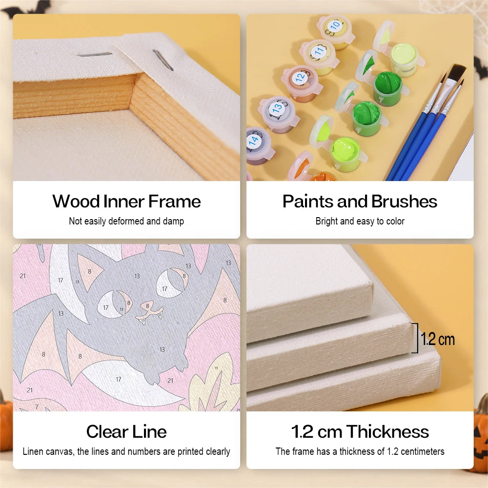 Paint by Numbers – 6 Mini Paintings | Midnight Cat and Spooky Bloom Posters Set