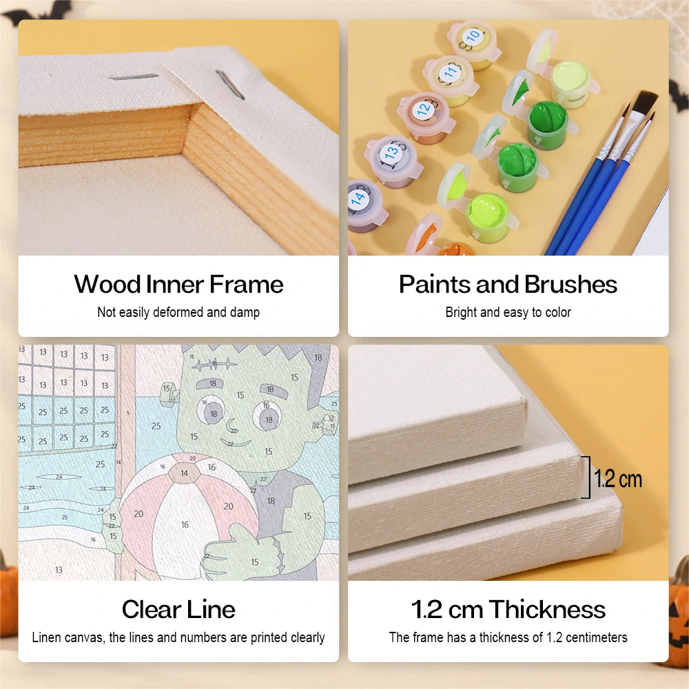 Paint by Numbers – 6 Mini Paintings | Monsters on Beach Vacation Set