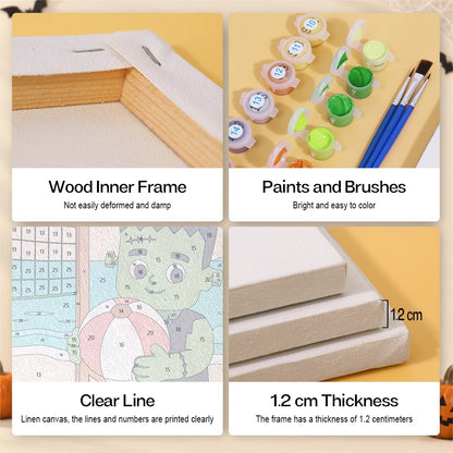 Paint by Numbers – 6 Mini Paintings | Monsters on Beach Vacation Set