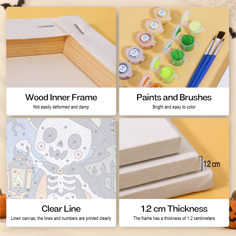 Paint by Numbers – 6 Mini Paintings | Neon Graveyard Characters Set