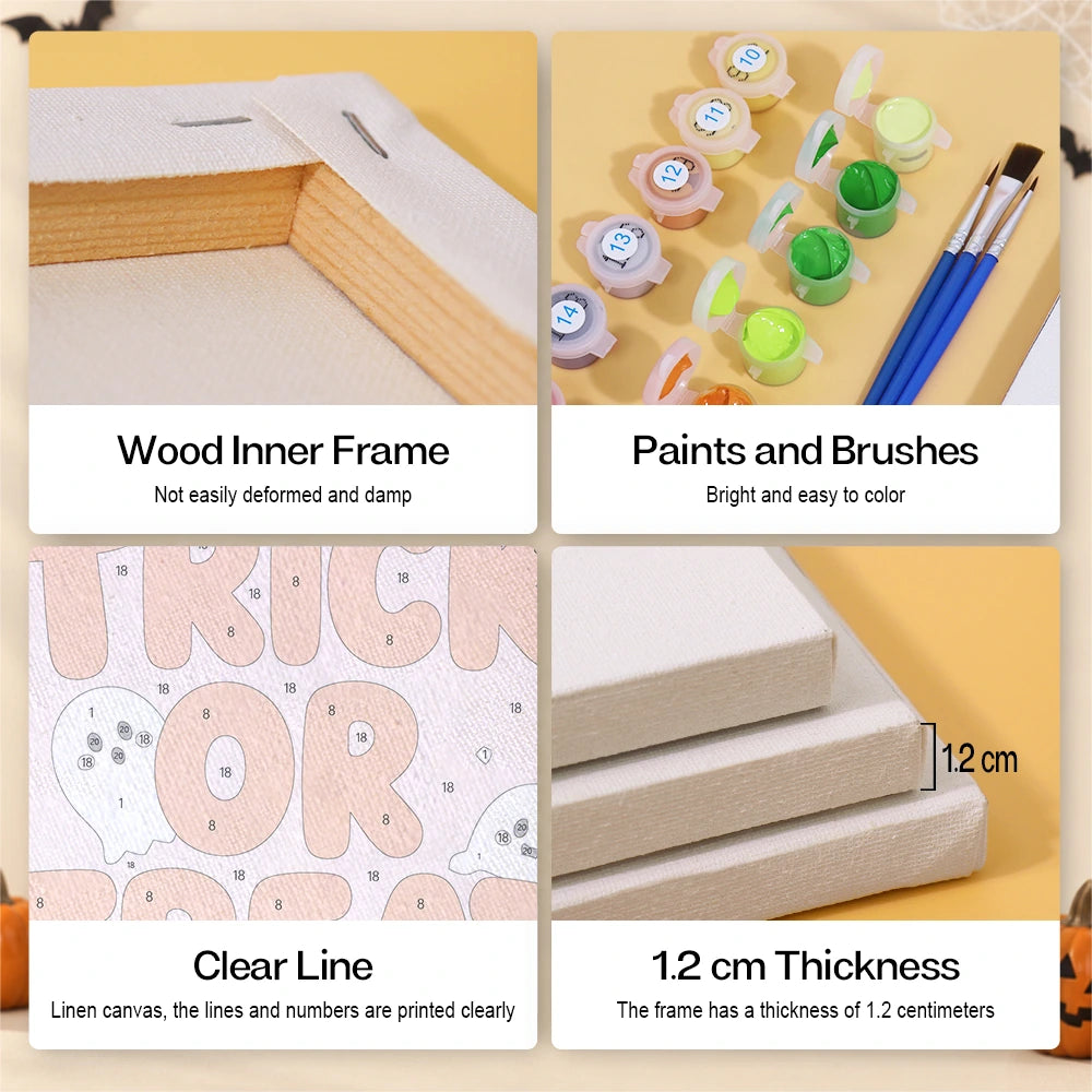 Paint by Numbers – 6 Mini Paintings | Pink Trick or Treat Ghosts Set