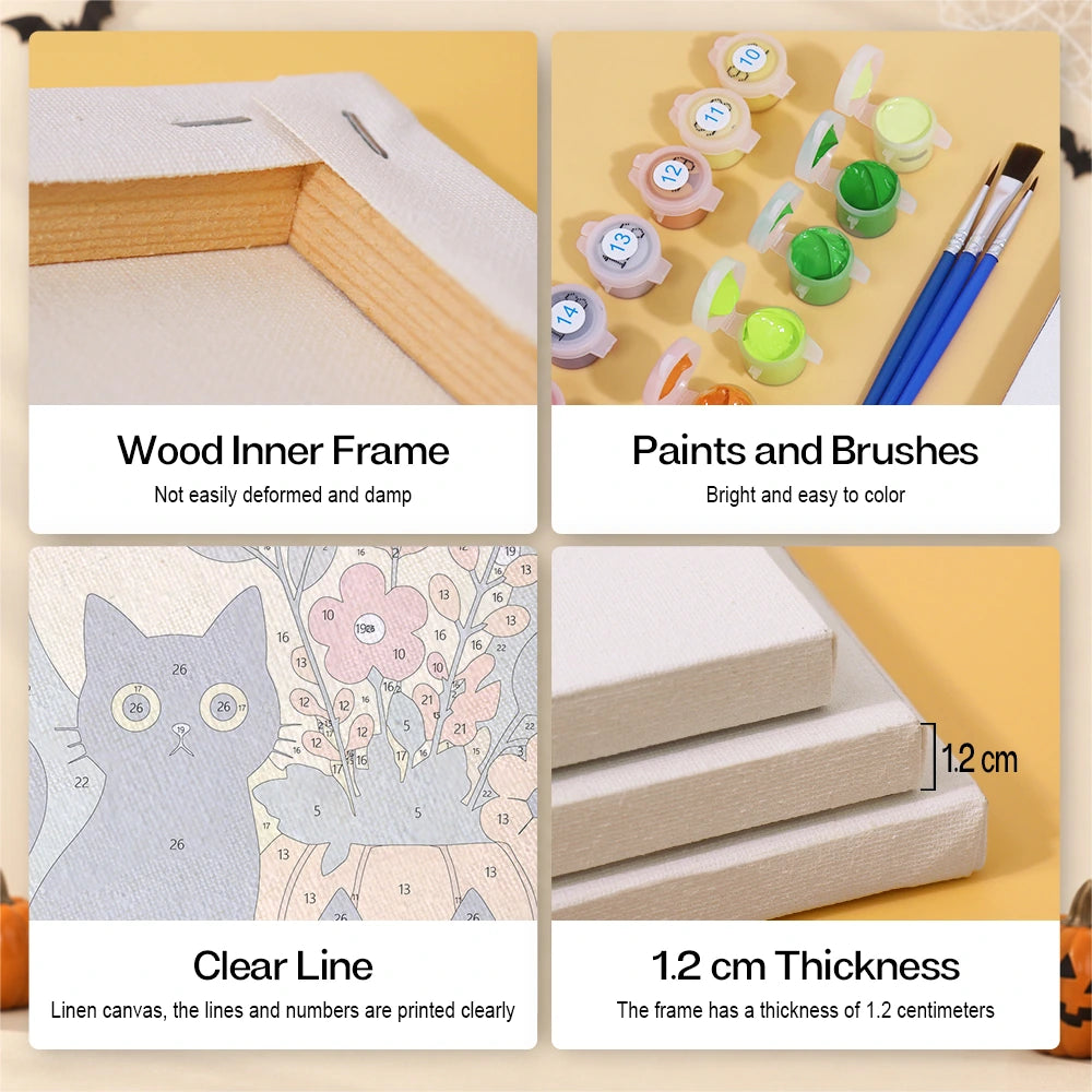 
Paint by Numbers – 6 Mini Paintings | Pumpkin Bloom Cats and Ghosts Set
