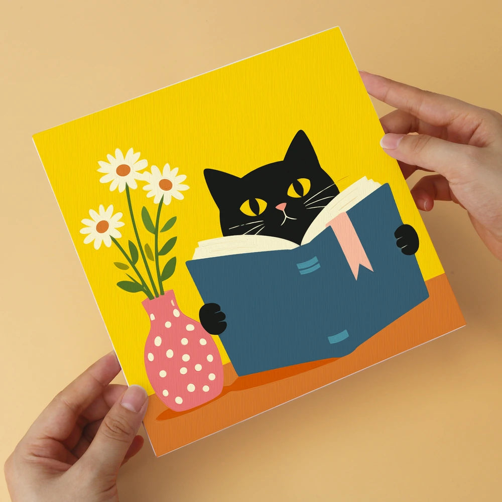 Paint by Numbers – 6 Mini Paintings | Reading Cats with Books (Square)