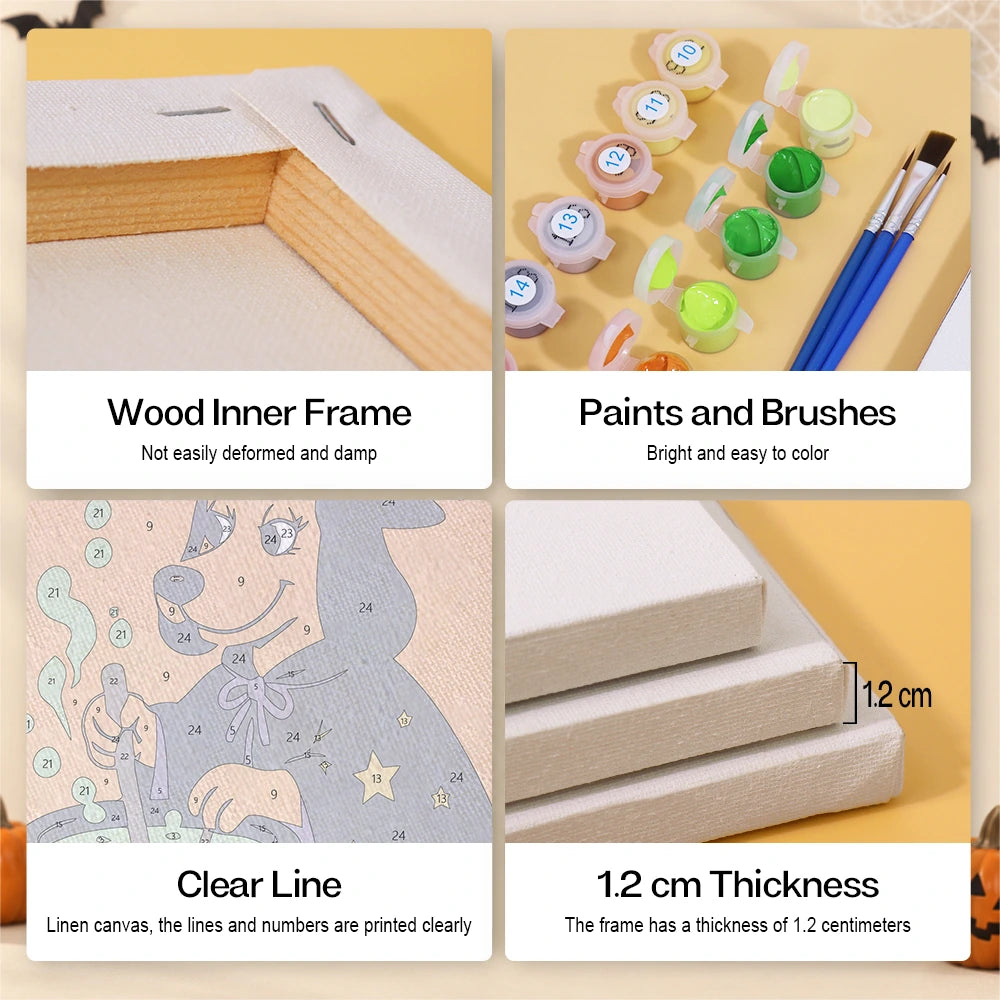 Paint by Numbers – 6 Mini Paintings | Retro Halloween Characters Set