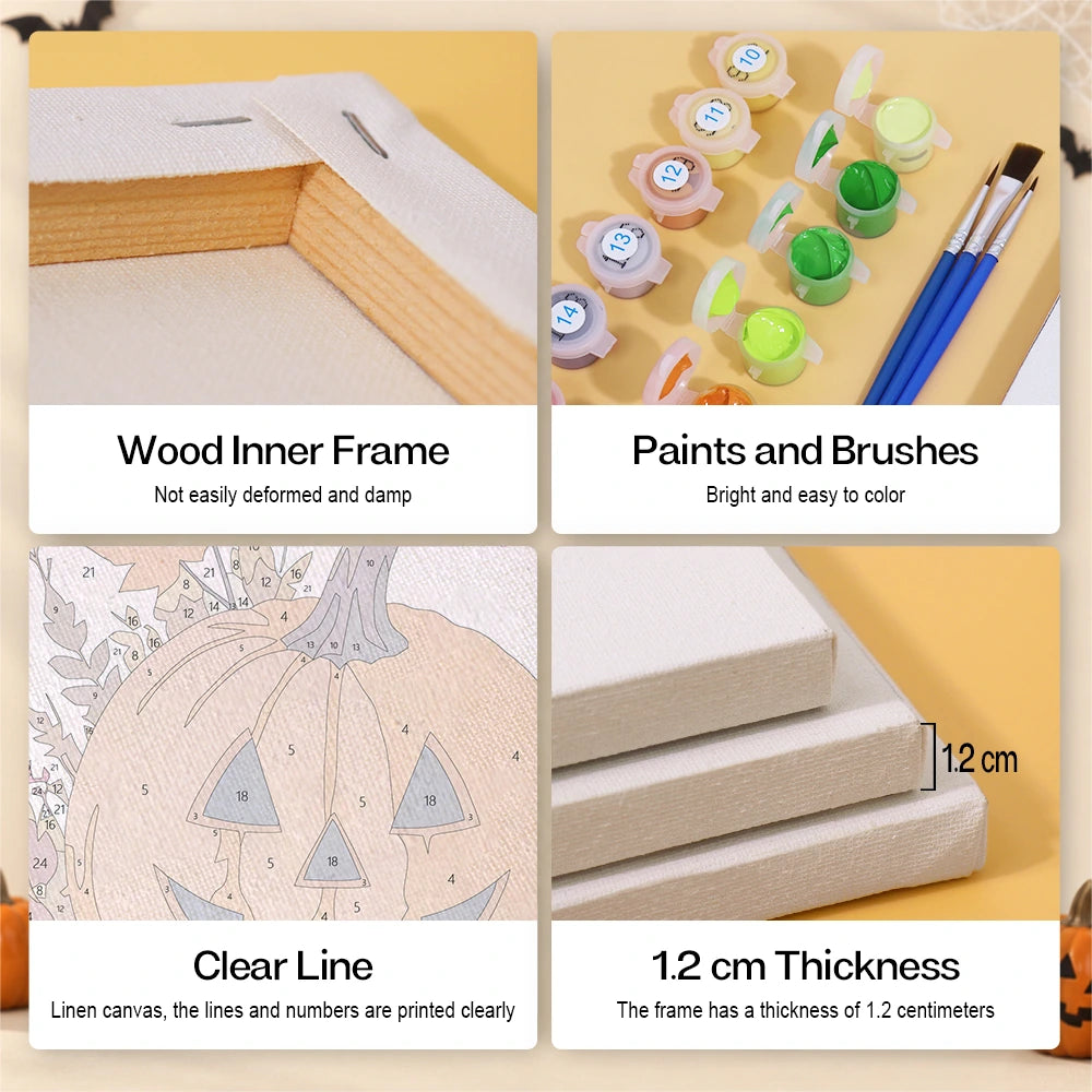 Paint by Numbers – 6 Mini Paintings | Rustic Autumn Halloween Set