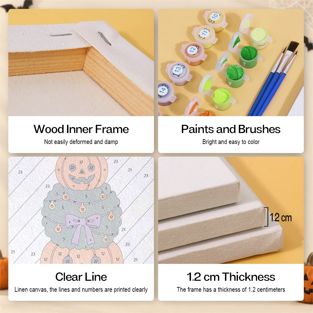 Paint by Numbers – 6 Mini Paintings | Striped Halloween Decorations Set