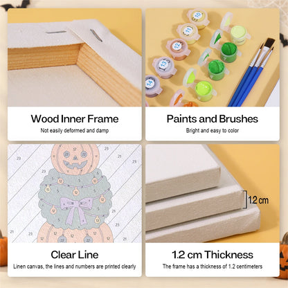 Paint by Numbers – 6 Mini Paintings | Striped Halloween Decorations Set