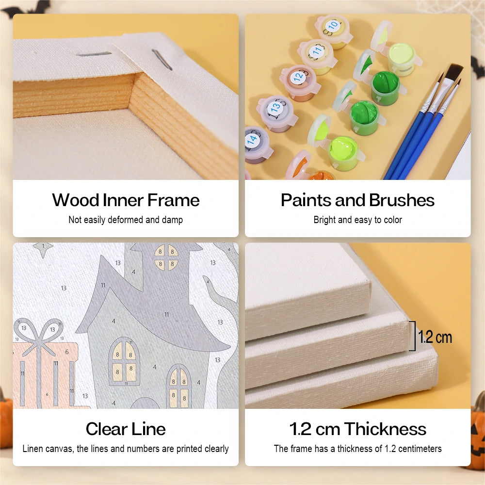 Paint by Numbers – 6 Mini Paintings | Vintage Halloween Village Set