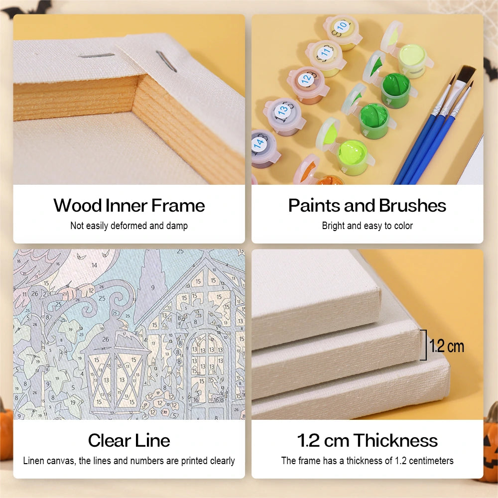 Paint by Numbers – 6 Mini Paintings | Vintage Moon Face Monster Night Set