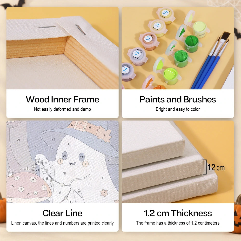 Paint by Numbers – 6 Mini Paintings | Witch Hat Ghosts at Night Set