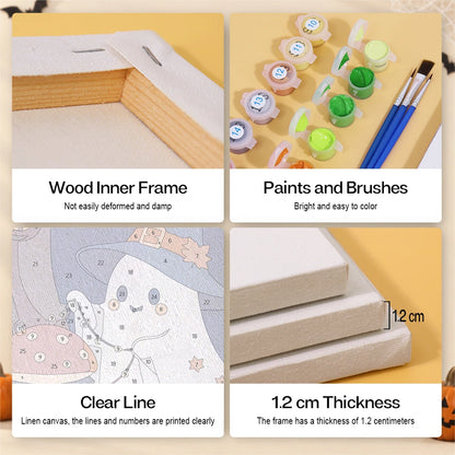 Paint by Numbers – 6 Mini Paintings | Witch Hat Ghosts at Night Set