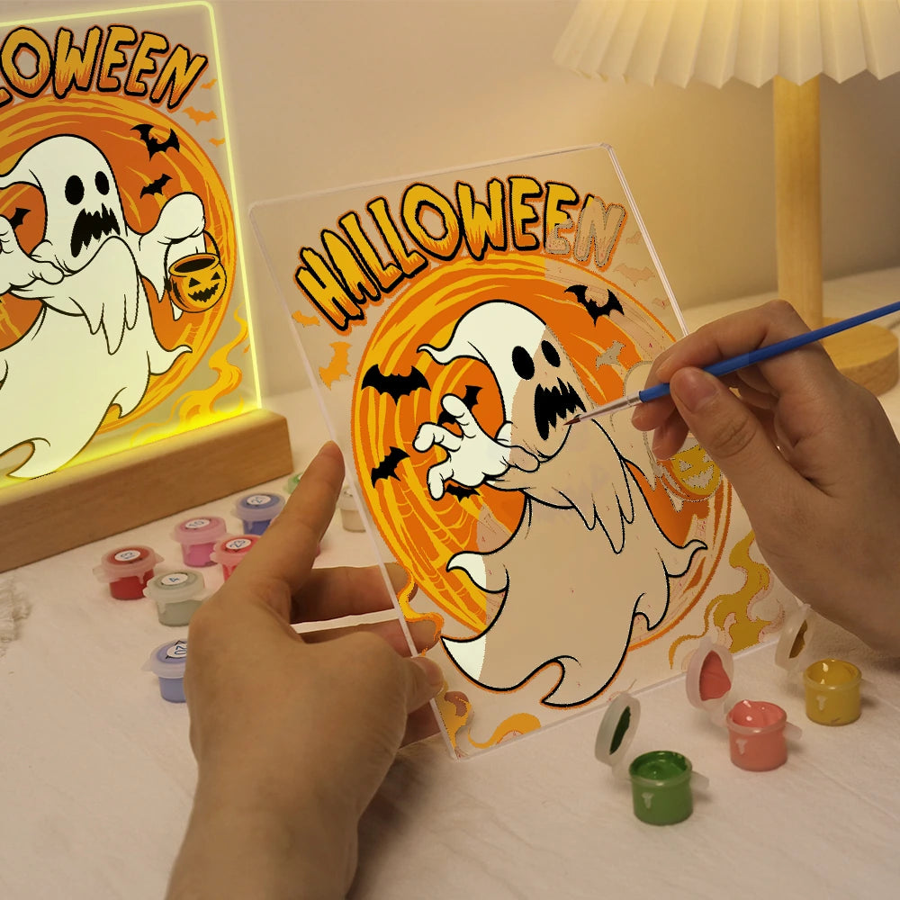 
Paint by Numbers - Halloween Light | Ghost with Candy Bucket