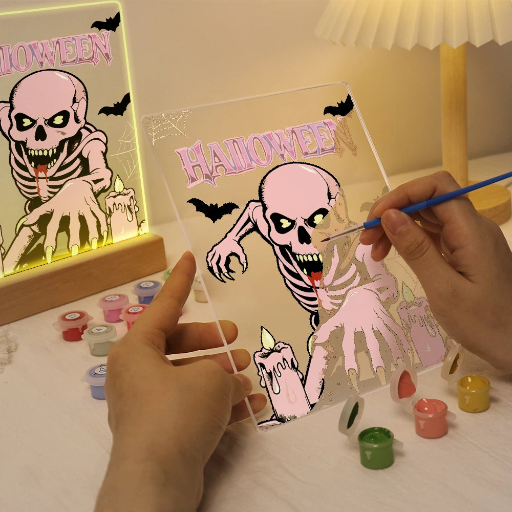 
Paint by Numbers - Halloween Light | Pink Skeleton Rising